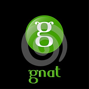 Gnat logo. Fun letter G with insects antennae. Kids team emblem.