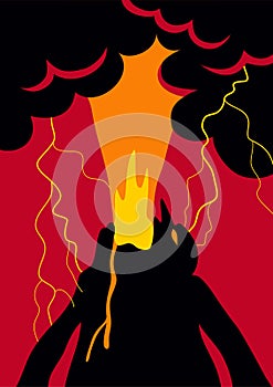 Poster with human emotion anger allegory in the form of a human volcano