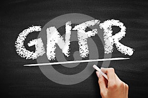 GNFR Goods Not For Resale - any goods that a business may use that aren`t then sold on as a product, acronym text on blackboard