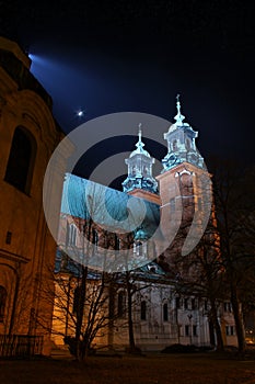 Gniezno Cathedral at night.