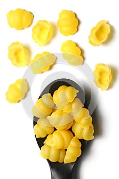 Gnocchetti sardi pasta isolated on white background. close up.