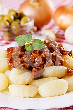 Gnocchi di patata with sauce bolognese photo