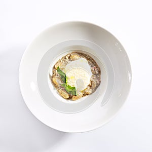 Gnocchi in mushroom sauce with cheese espuma photo