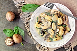 Gnocchi with mushroom sauce, spinach