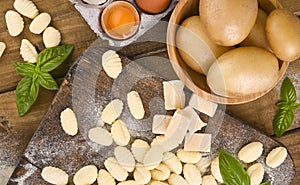 Gnocchi with potatoes. Traditional italian food from Rome, Sardinia, south of italy. Homemade gnocchi with parmesan, egg