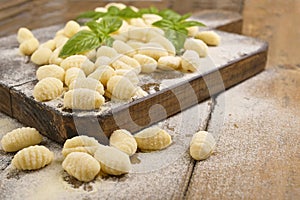 Gnocchi with potatoes. Traditional italian food from Rome, Sardinia, south of italy. Homemade gnocchi with parmesan, egg