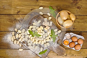 Gnocchi with potatoes. Traditional italian food from Rome, Sardinia, south of italy. Homemade gnocchi with parmesan, egg