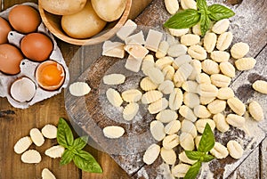 Gnocchi with potatoes. Traditional italian food from Rome, Sardinia, south of italy. Homemade gnocchi with parmesan, egg