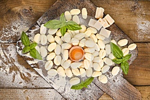 Gnocchi with potatoes. Traditional italian food from Rome, Sardinia, south of italy. Homemade gnocchi with parmesan, egg