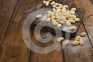 Gnocchi with potatoes. Traditional italian food from Rome, Sardinia, south of italy. Homemade gnocchi with parmesan, egg