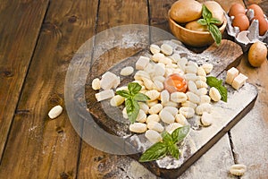 Gnocchi with potatoes. Traditional italian food from Rome, Sardinia, south of italy. Homemade gnocchi with parmesan, egg