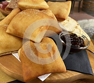 Gnocco fritto. Traditional Italian Emilia Romagna region appetizer, substitute for bread made with fried dough. Italy photo