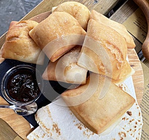 Gnocco fritto. Traditional Italian Emilia Romagna region appetizer, substitute for bread made with fried dough. Italy photo