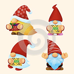 Gnome Christmas watercolor Set.illustration vector photo