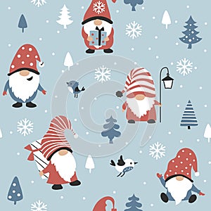 Gnome seamless pattern with cute gnomes