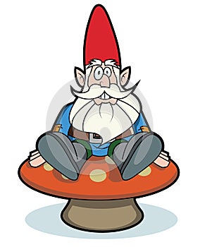 Gnome sitting on mushroom