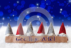 Gnomes, Blue Background, Bokeh, Stars, Text Goodbye 2018