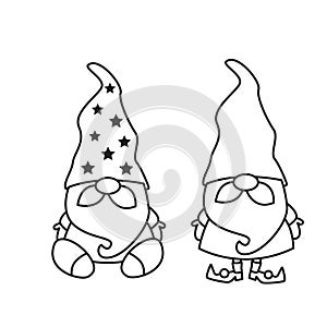 Gnomes outline silhouettes Christmas cute illustrations for cut template