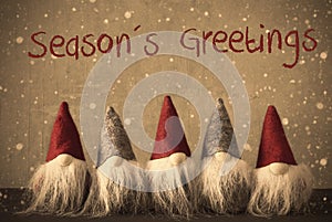 Gnomes, Snowflakes, Text Seasons Greetings