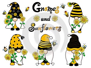 Gnomes and sunflowers are designed in black and yellow 2