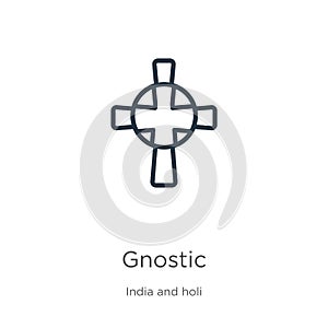 Gnostic icon. Thin linear gnostic outline icon isolated on white background from india collection. Line vector gnostic sign,