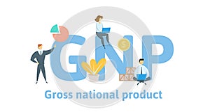 GNP, gross national product. Concept with keywords, letters and icons. Flat vector illustration. Isolated on white