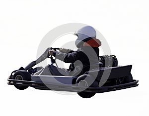 Go cart racer with a helmet isolated on a white background