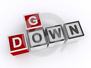 go down word block on white