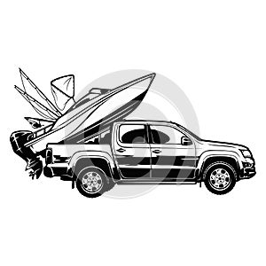 Go fishing - boat and suv car - template for fishing design