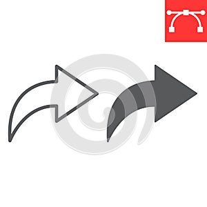 Go forward line and glyph icon, ui and button, arrow right sign vector graphics, editable stroke linear icon, eps 10.