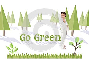 Go green against forest with earth tree