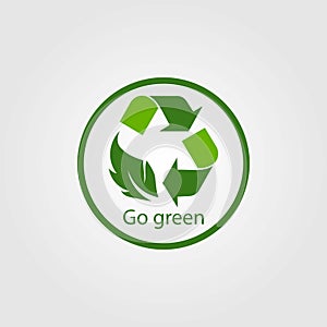 Go green arrows recycle eco symbol with leaf