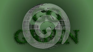 Go Green Concept - text in green letters made of grass with earth globe in the background