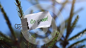 Go green message on fir tree