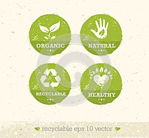 Go Green Recycle Reduce Reuse Eco Poster Concept. Vector Creative Organic Illustration On Rough Background