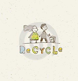 Go Green Recycle Reduce Reuse. Sustainable Eco Vector Concept on Recycled Paper Background.