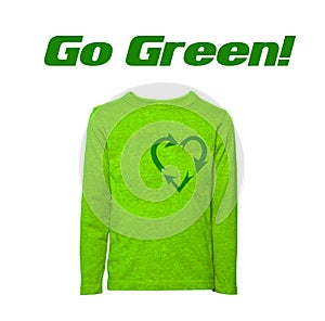 Go green recycling sign heart shaped sweater isolated