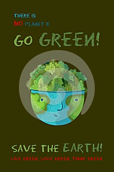 Go green, save the forests. Vector cute ecological illustration.