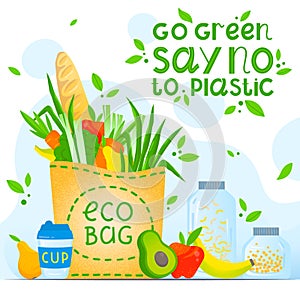 Go green,say no to plastic - healthy lifestyle slogan
