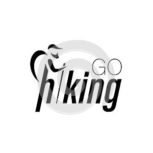 Go hiking. Adventure logo simple line hiker silhouette with text