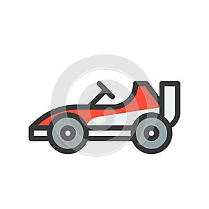 Go kart or Racing car vector icon, filled outline style editable
