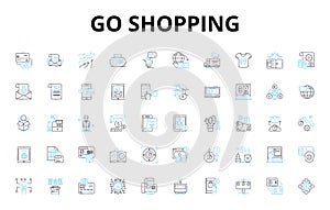 Go shopping linear icons set. Retail, Mall, Groceries, Boutique, Megastore, Outlet, Shopping cart vector symbols and