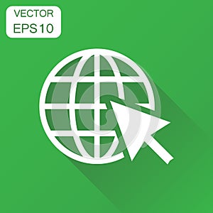 Go to web icon. Business concept network internet search pictogram. Vector illustration on green background with long shadow.