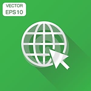 Go to web icon. Business concept network internet search pictogram. Vector illustration on green background with long shadow.