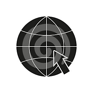 Go to web icon. Internet symbol. Website icon. Black globe with arrow cursor. Vector illustration. Eps 10.