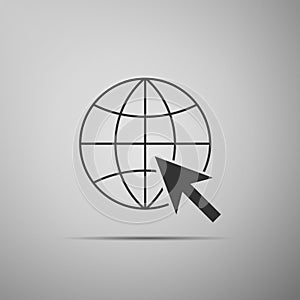 Go To Web icon isolated on grey background. Globe and cursor. Website pictogram. World wide web symbol. Internet symbol