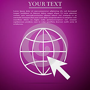Go To Web icon isolated on purple background. Globe and cursor. Website pictogram. World wide web symbol. Internet