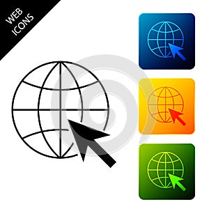 Go To Web icon isolated on white background. Globe and cursor. Website pictogram. World wide web symbol. Set icons