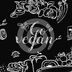 Go vegan compostition. Black and white illustration