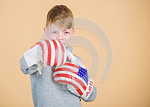 Go wild. usa independence day. Happy child sportsman in boxing gloves. Sport success. sportswear. Fitness diet. energy